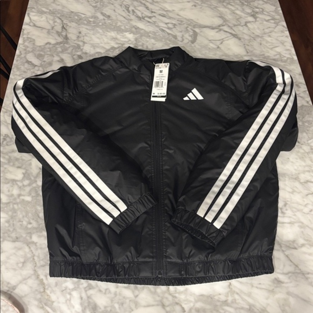 Adidas black Windbreaker with white Stripes